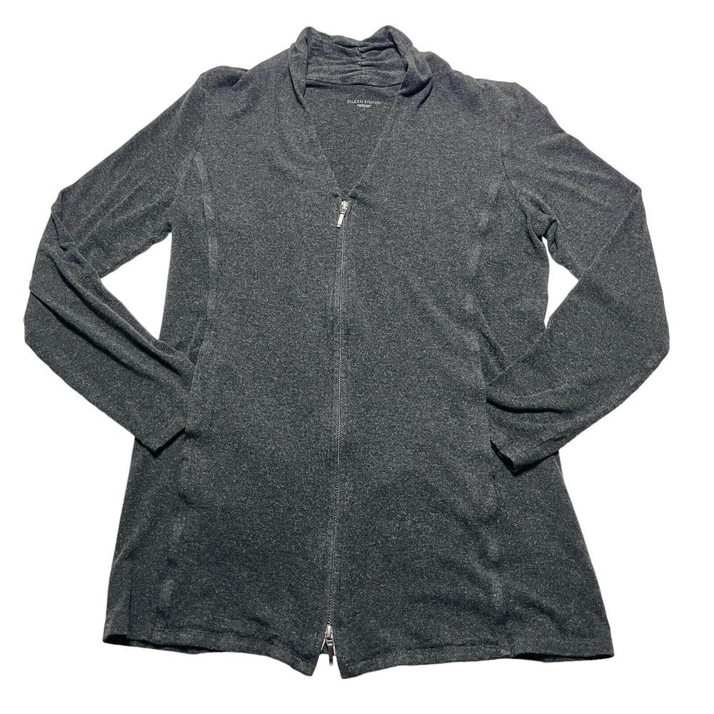 EILEEN FISHER Double 2-Way Zip Viscose Cardigan Jacket Small Dark‎ Gray Stretch